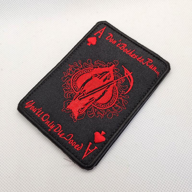 Eso pikové Poker Lebka Vyšívaná nášivka - Morální odznak na suchý zip na batoh