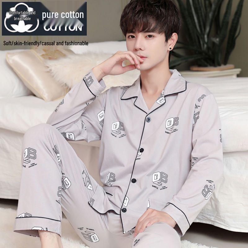 Men's Plus Size Pure Cotton Pajama Set - Long Sleeve for Spring, Autumn & Winter 2025