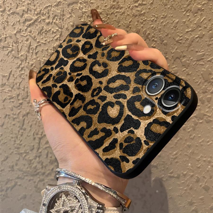 Case for iPhone XR 7 8 17Air 15 16 14 Plus 13 12 11 17 Pro Max XS Max Black Soft Phone Cover Cartoon Leopard Print Pattern