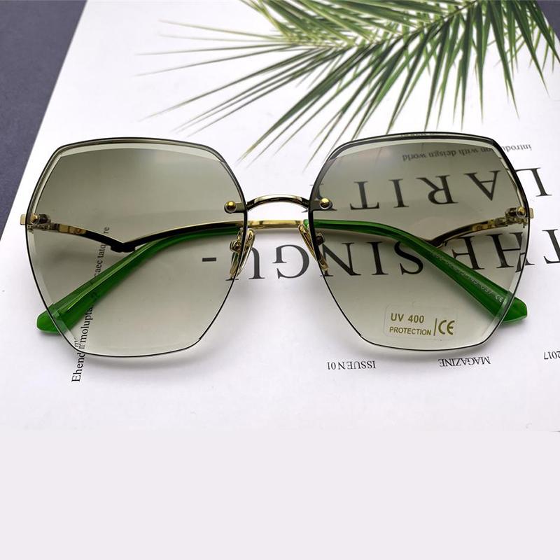 Vintage Rimless Cut Edge Sunglasses Designer Luxury Black Shades Metal Frame Big Gradient Square UV400