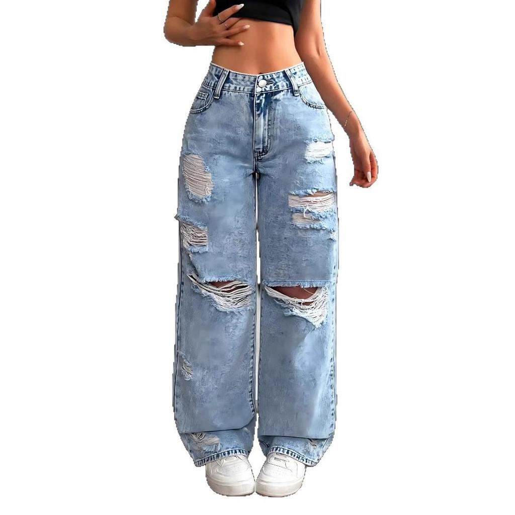 New Women's Street Style Solid Color Washed Wide Leg Jeans, Loose Fit Straight Denim Pants for Casual INS Fashion