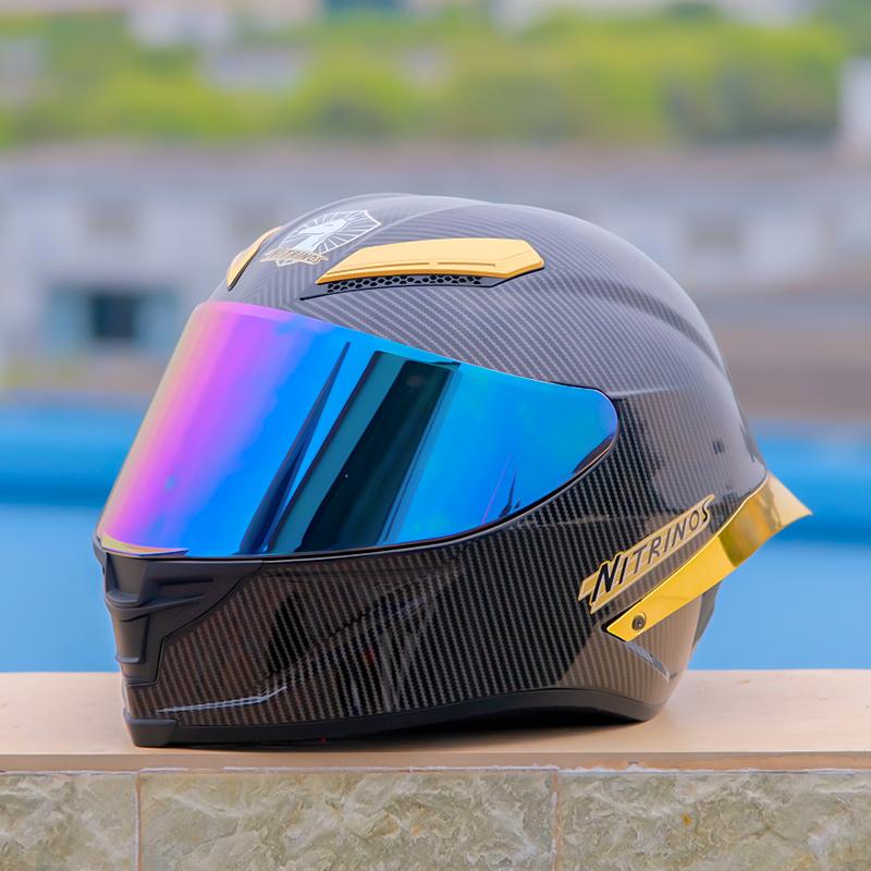 

Шлем для мотогонок, одобренный ECE, летний сезон, шлем-интеграл для мотоцикла, шлем из черного углеродного волокна с золотым спойлером XXL