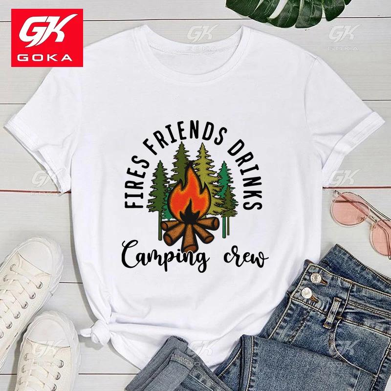 Premium Cotton T Shirt WomenS Fashion Printed Fires Friends Drinks Camping Crew Print T Shirts Casual Round Neck Unisex tees S