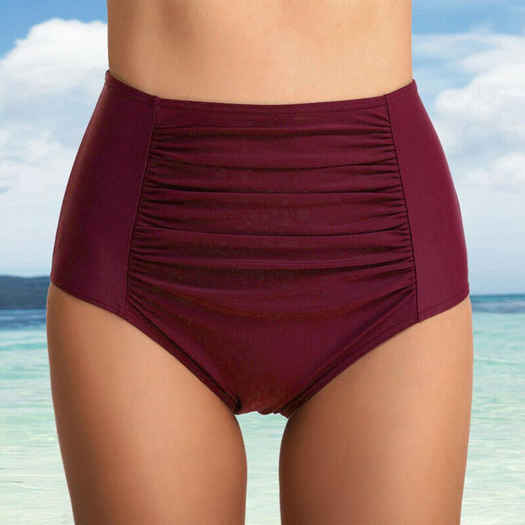 Women's Fashion -Colour Sexy Pleated High-Waisted Bikini Bottoms