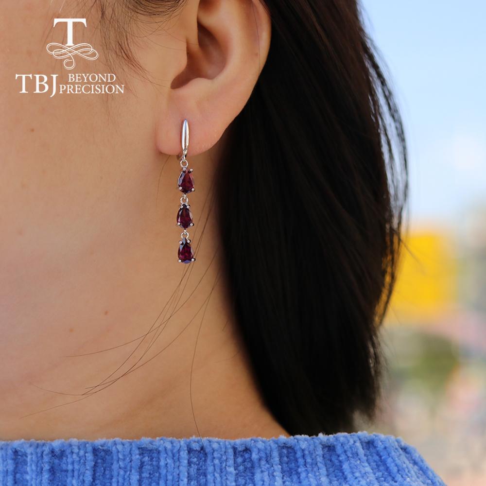 Long Earring with Brazil Rhodolite Garnet Pear 5*8mm 6 Pieces 5ct Natural Gemstone Fine Jewelry 925 Sterling Silver for Women