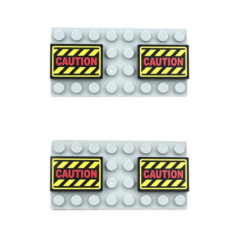 MOC 10PCS Printed Careful 26603 Caution Scene Warning Pattern Building Blocks Scarlet Letter Pattern Brick Particle Toy Kid Gift