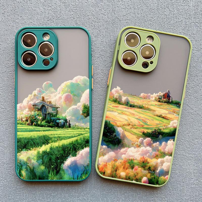 Flower Field Scenery Phone Case For iphone 11 12 13 15 Pro Max Mini 7 8 Plus SE X XR XS 14 Plus Pro Max Shockproof Back Cover