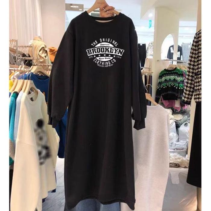 

Plus Size Hooded Sweatshirt Dress - Thick, Loose, Velvet, Autumn/Winter One Size чорний