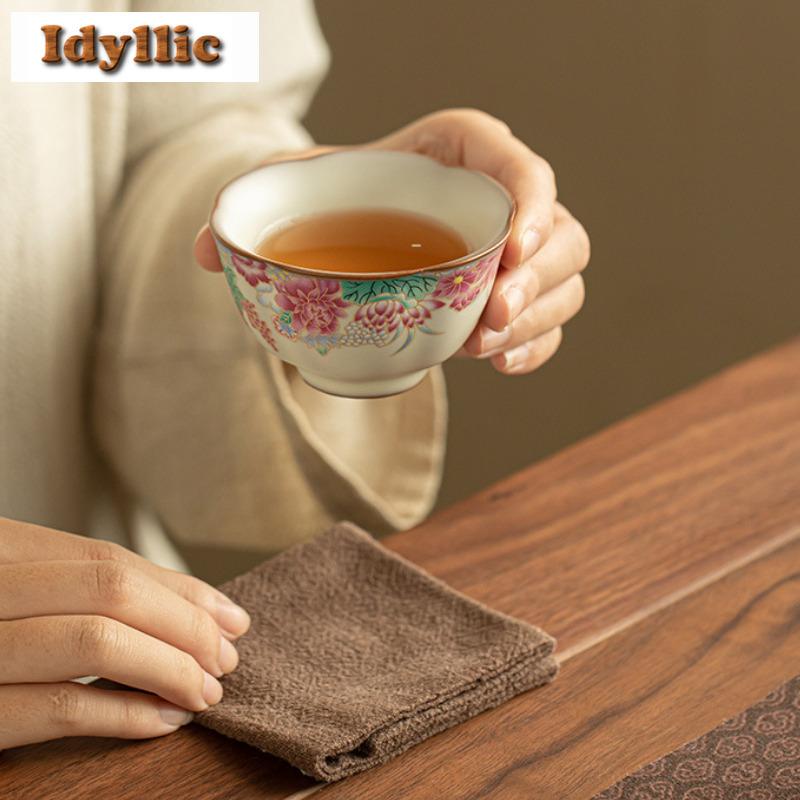 90ml Ru Kiln Lard Jelly Small Garden Teacup Creative Tea Bowl Single Cups Tea-tasting Personal Cup Chazhan Master Cups Drinkware