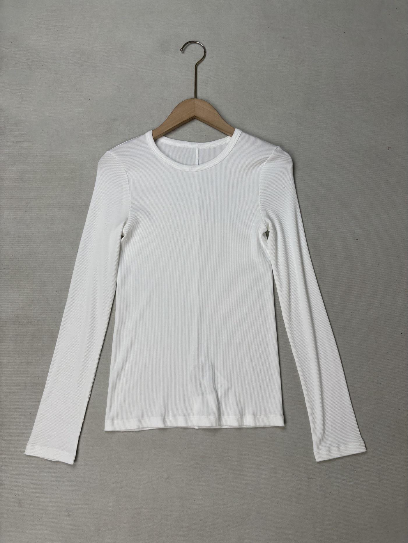 Women s Slim Fit Black & White Khaki Ribbed Stretch Cotton Long Sleeve Base Layer T-Shirt M белый