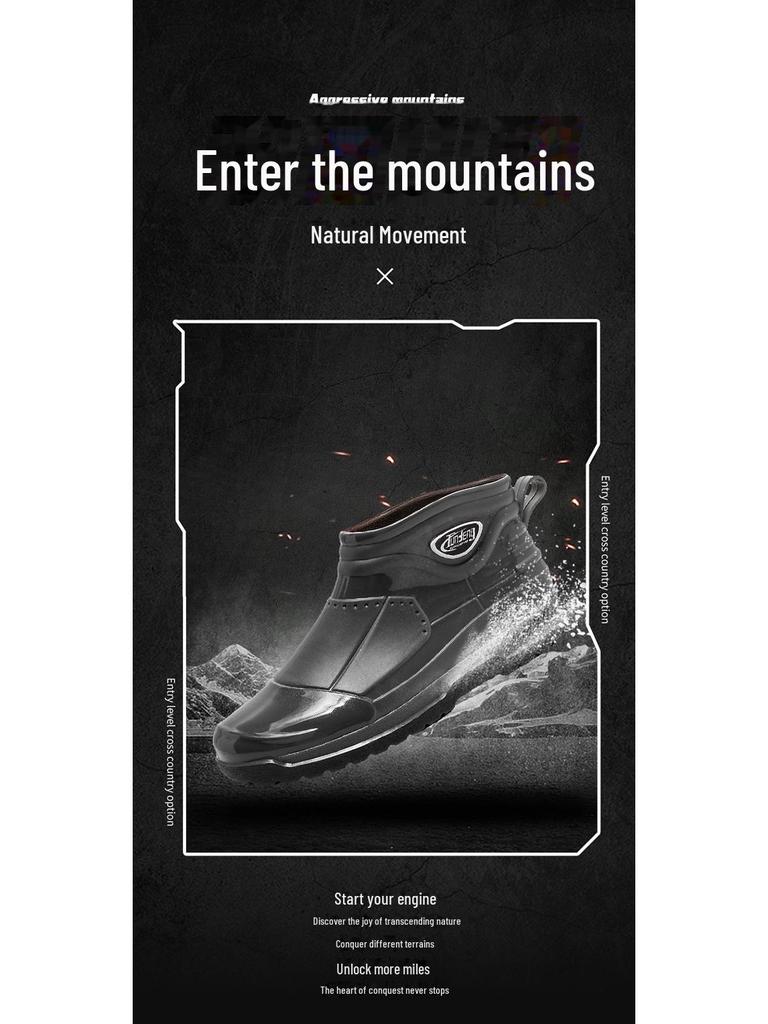 Men's Waterproof Short Rain Boots with Cotton Lining - Non-Slip Winter Wading Shoes