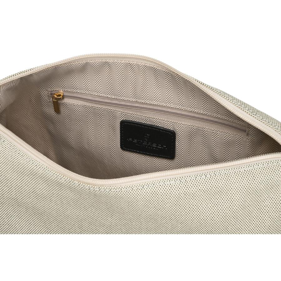 Women's City Bag Made of Genuine Leather and Polyamide Fiber In Beige-black Color - Peterson