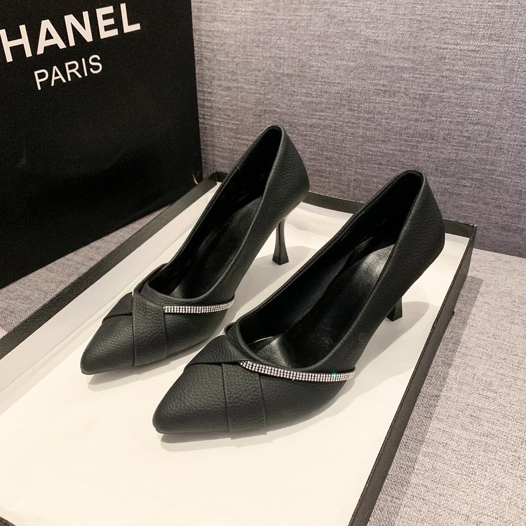 Fashion Ladies' High Heels 2025 Autumn New Style Sexy Thin Heel Pointed Water Diamond Shallow Mouth Work Shoe Banquet Elegant High Heels