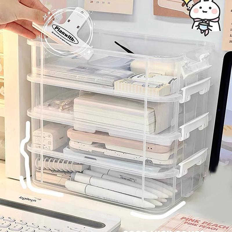 4 Layers Stackable Desk Storage Organizer Transparent Plastic Makeup Organizer Box Durable Jewelry Container Bins Drawer Table