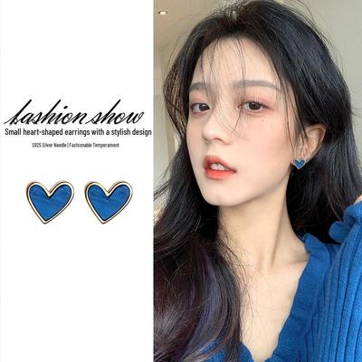 Trendy Blue Heart Earrings: 2022 Korean Style High-End Fashion for Women