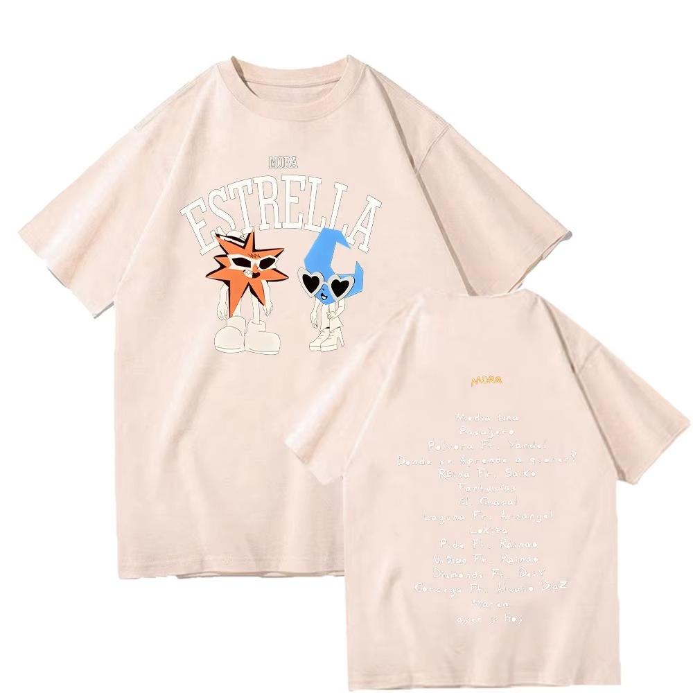 2026 Mora Estrella and Media Luna Graphic Tshirt Rapper Mora Merch T Shirts Women Men Cotton High Street Tee Short Sleeve top