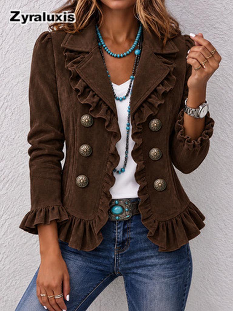Blazer da Donna in Velluto con Risvolti e Chiusura a Bottoni per Abbigliamento Formale Autunno Inverno