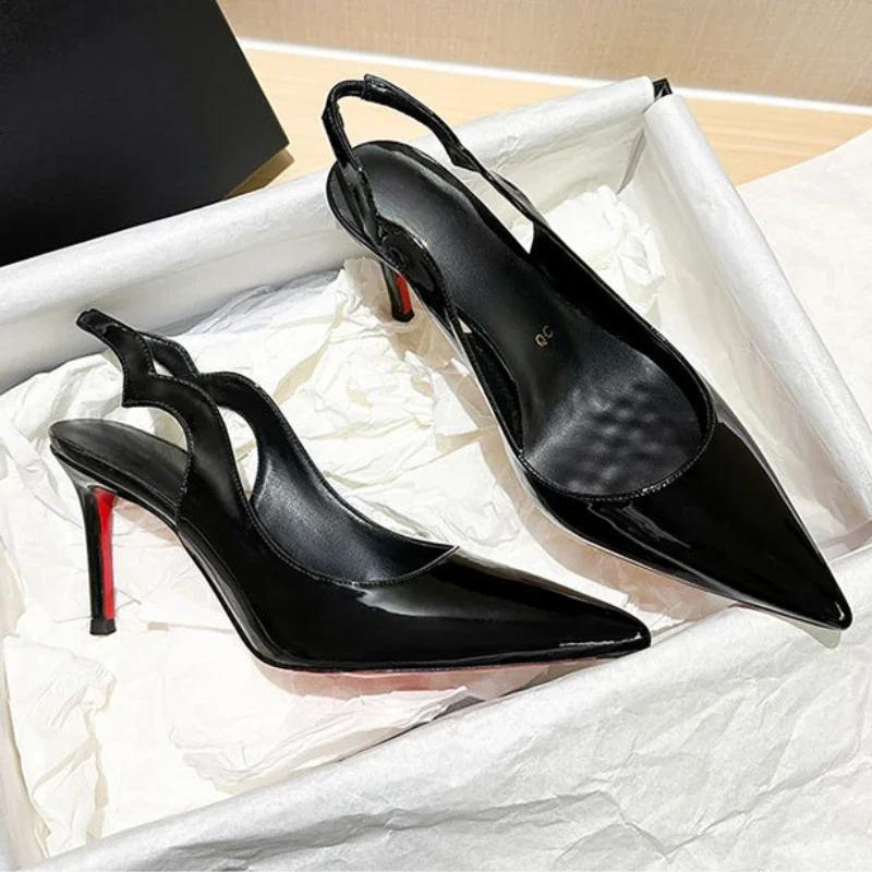 Fashion Sexy Brand Pointed Toe Thin High Heels Women Hollow Elegant Office Shoes Patent Leather Classic Designer Sandals Women Pumps