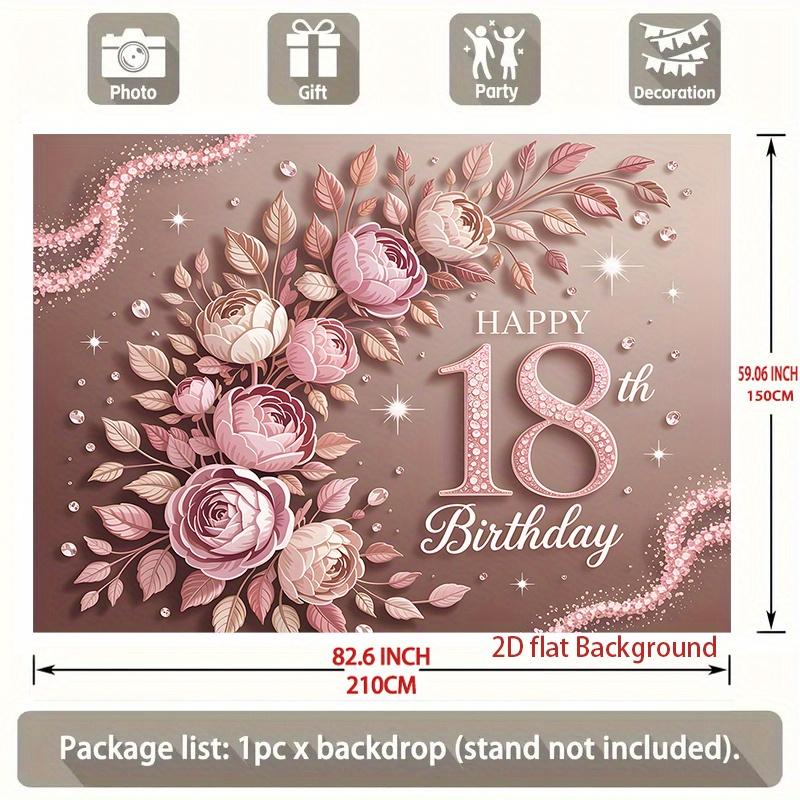 1pc Birthday 18th Glitter Floral Hanging Banner Pink Golden Golden Polyester