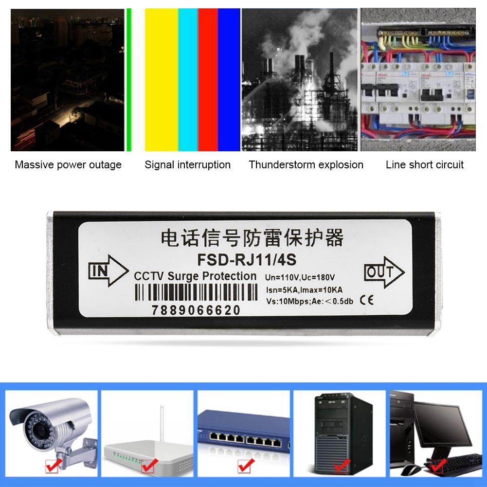 RJ11 Telephone Fax Surge Protector Lighting Thunder Arrester Protection Device 110V