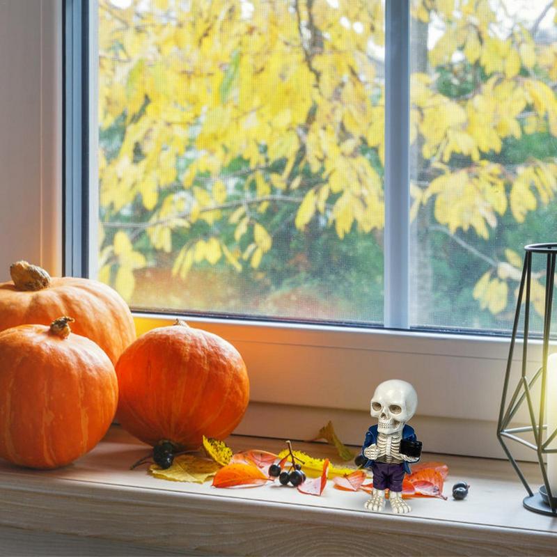 Miniature Skeleton Figurines Hand Carved Skeleton Doll With Sweatshirt Horror Figurines Skull For Household Desk Cupboard