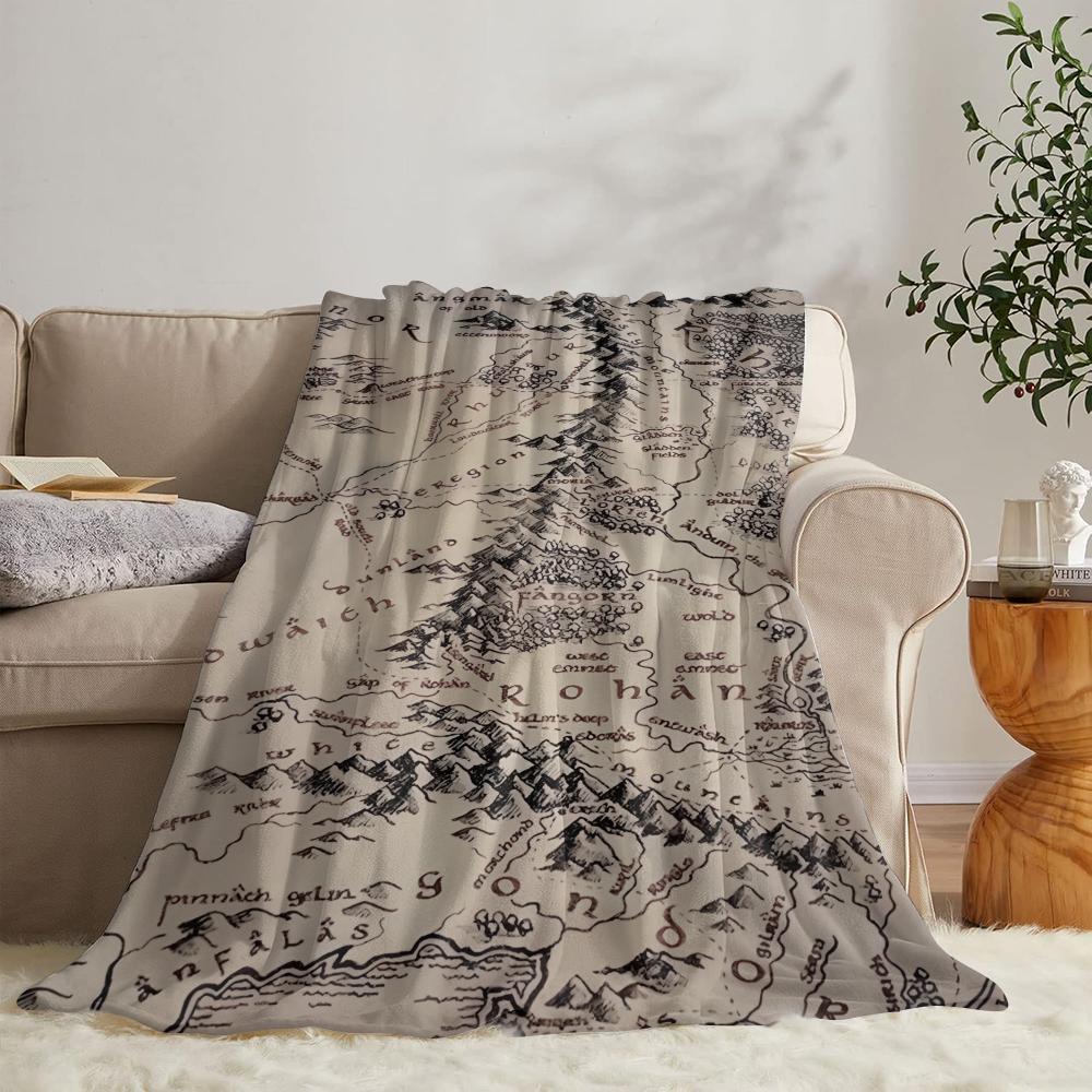 GUOYU Blanket Middle Earth Map Throw Soft Flannel Throw Summer Blanket Lightweight Cozy Nap Blanket for Sofa Bed Travel
