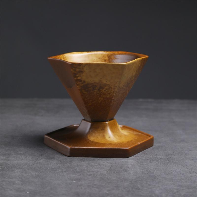 

Геометрическая керамическая чашка для саке, шестиугольная винная чашка ручной работы с крышкой и глазурью