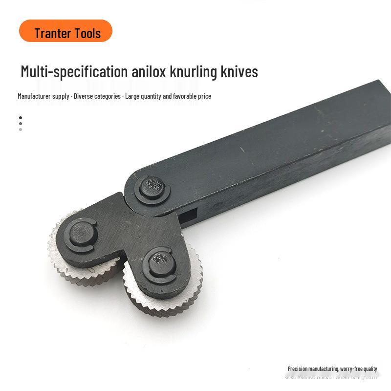Anilox, mesh, crystal flower, and six-wheel lathe embossing knurling knives available in varied specifications.