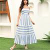 European and American New Women's Clothing Shoulder Strap Sleeveless Suspender Striped Layered Long Halter Dress