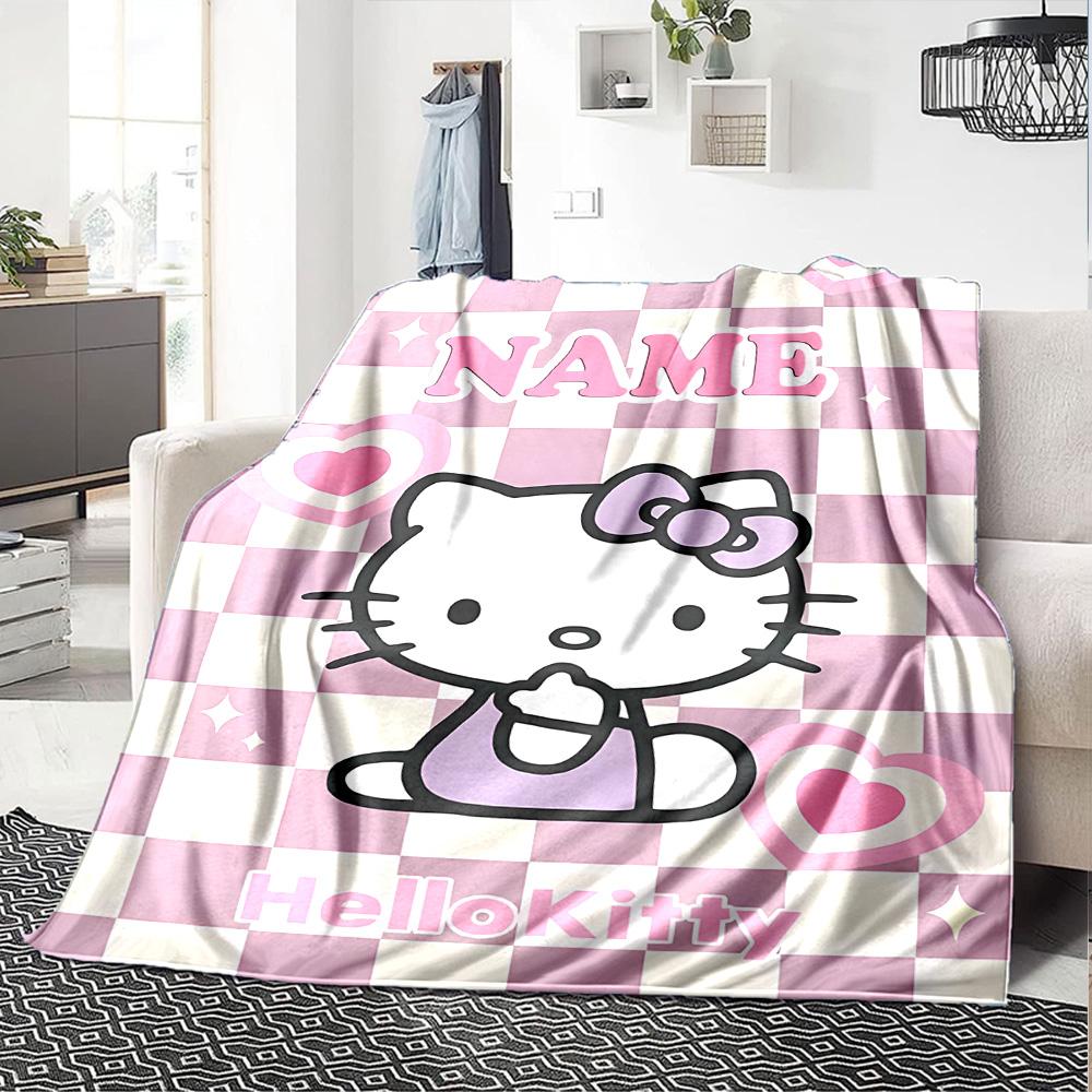 Customizable HelloKitty5 Throw Blanket – Personalized Name, All-Season Cozy Snug Blanket, Machine Washable, Personalized Blanket