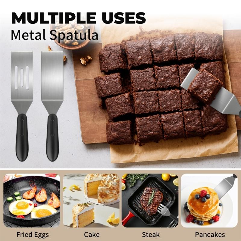 Pack of 2 Small Nonrust Steel Cooking Spatulas Produced with Heat Resistant Grip Ensuring Comfort and Burn Prevention During High Heat Use