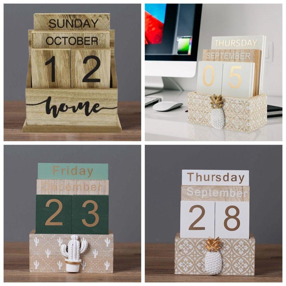 Cactus Wooden Perpetual Calendar Pineapple Date Display Ornament Desk Calendar Ornament  Study