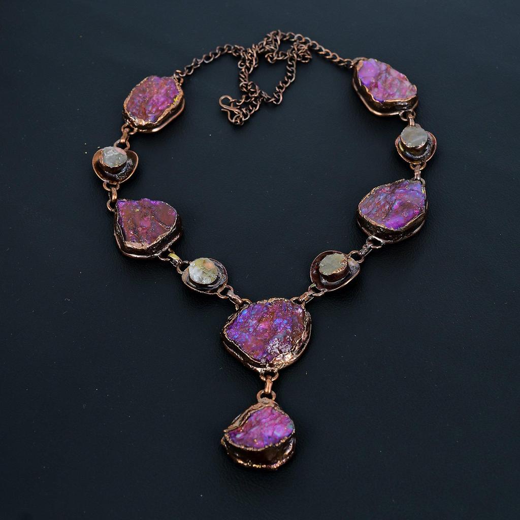 Collar de Gema Hecho a Mano de Rubí, Collar Electroformado de Cobre Joyería Antigua, Collar Ajustable Regalo de Compromiso