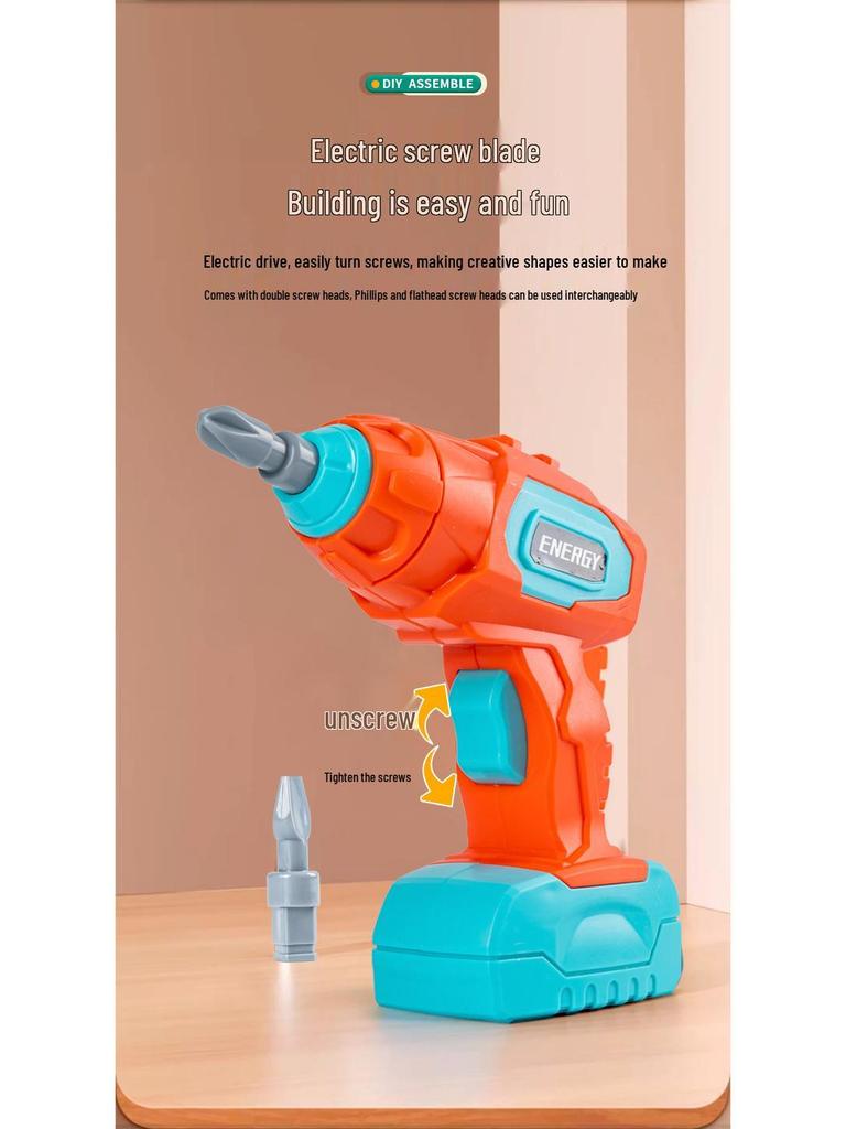Children’s Interlocking Building Blocks Nut Assembly Tool Set, Pretend Play Screw Driving Repair Toy, Ages 3-6.