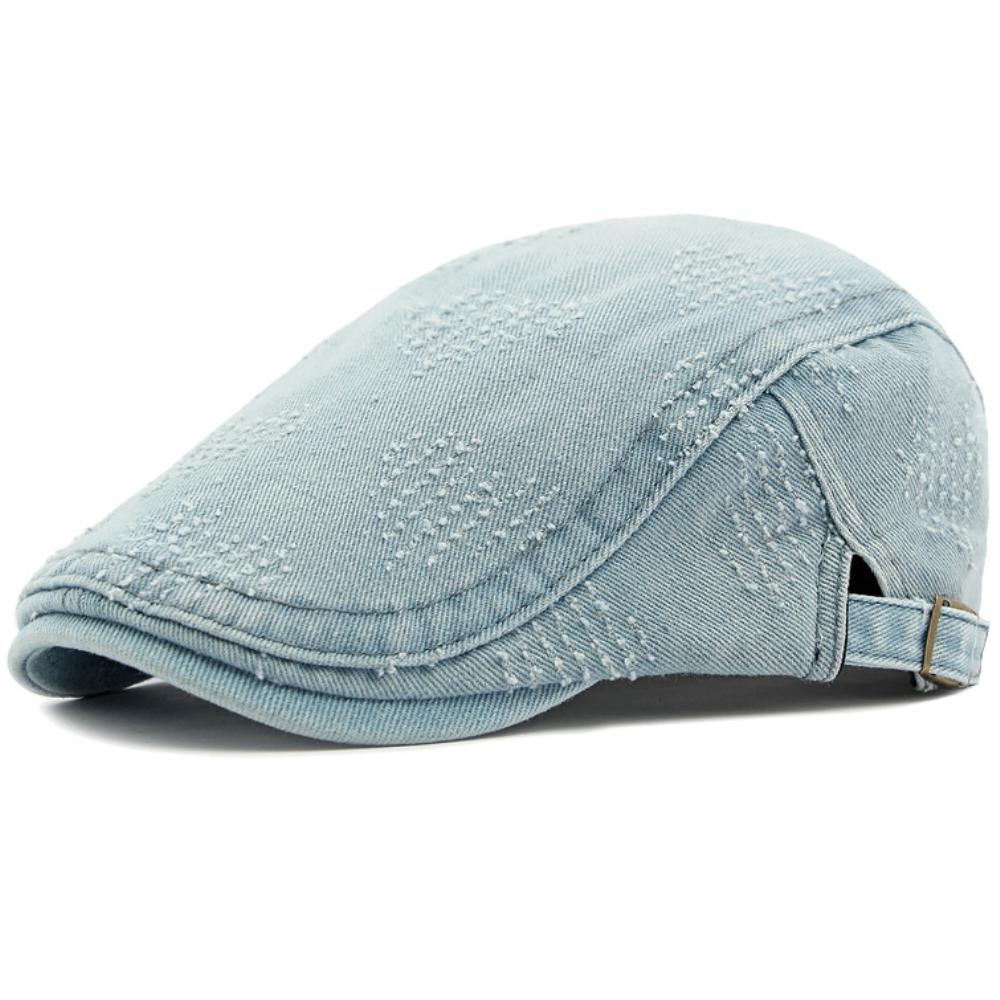 HT4773 Mens Beret Women Spring Summer Sun Cap Male Female Denim Beret Cap Retro Artist Painter Beret Hat Adjustable Ivy Flat Cap