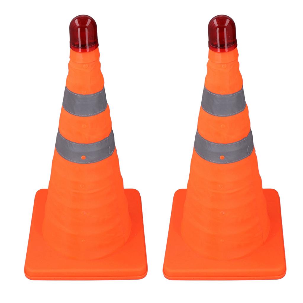 2 Stück 45 cm Faltbare Verkehrskegel mit Reflektorkragen 2 Warnlampen Orange Straßenverkehrssicherheitskegel