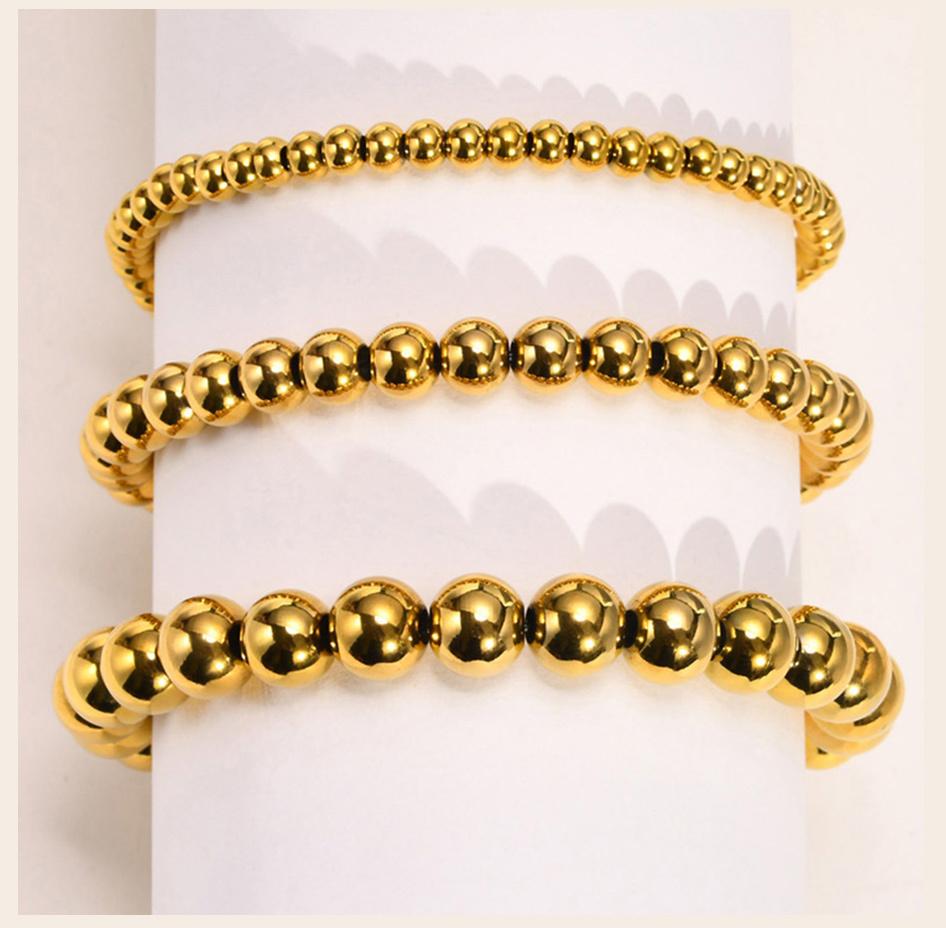 Women's Beaded Bracelets ,4mm/6mm/8mm Stainless Steel Chain Stretch Elastic, Resistant Nickel Free Tarnish
