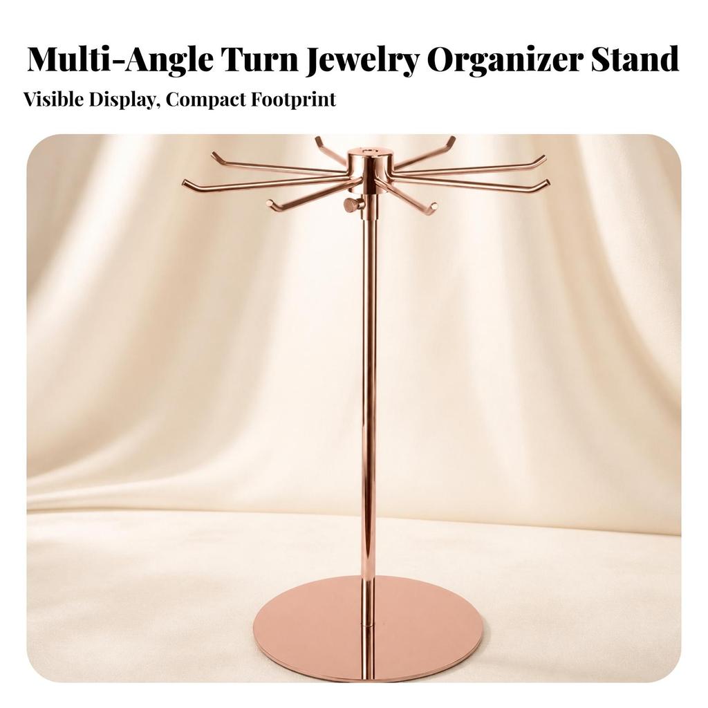 Tangletangle-Resistant Rotating Jewelry Organizer Rose Gold Display
