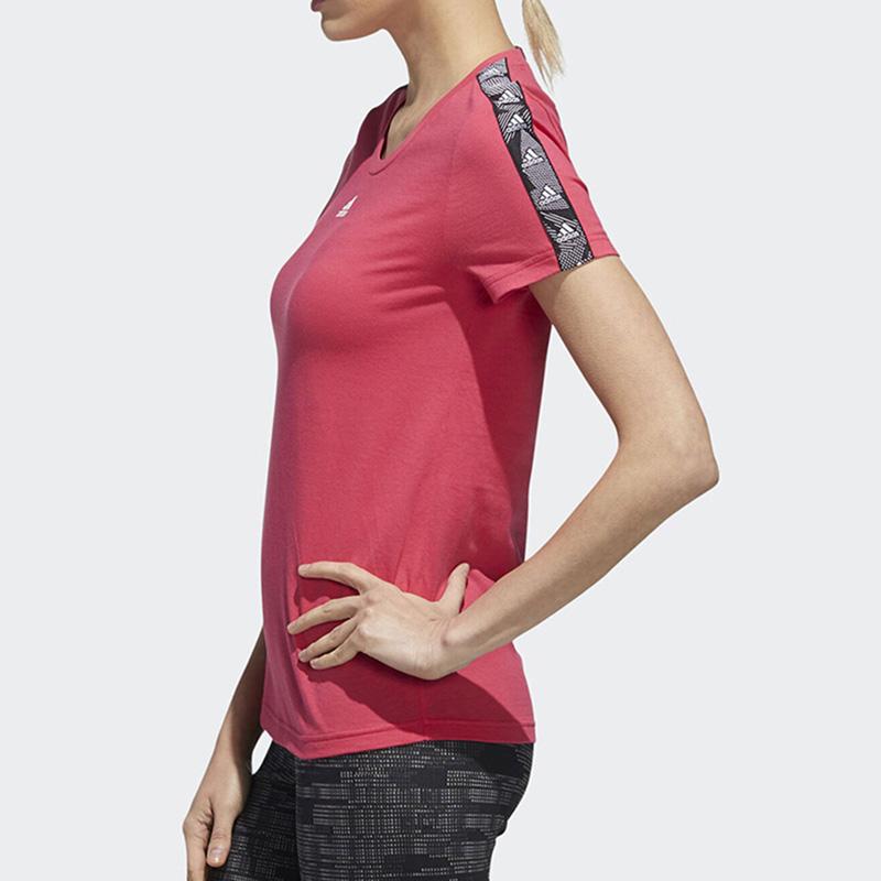 Adidas Logo Solid Color Sports Running Training Breathable Casual Crew Neck Short Sleeve T-Shirt Women T-Shirts Red GE1133