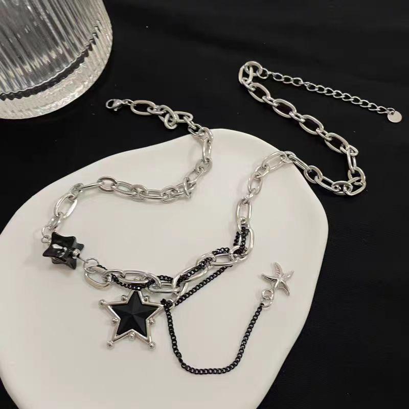 Gothic Punk Black Color Star Pendant Tassel Necklace Suitable For Men And Women Hip-hop Creative Daily Jewelry Gifts