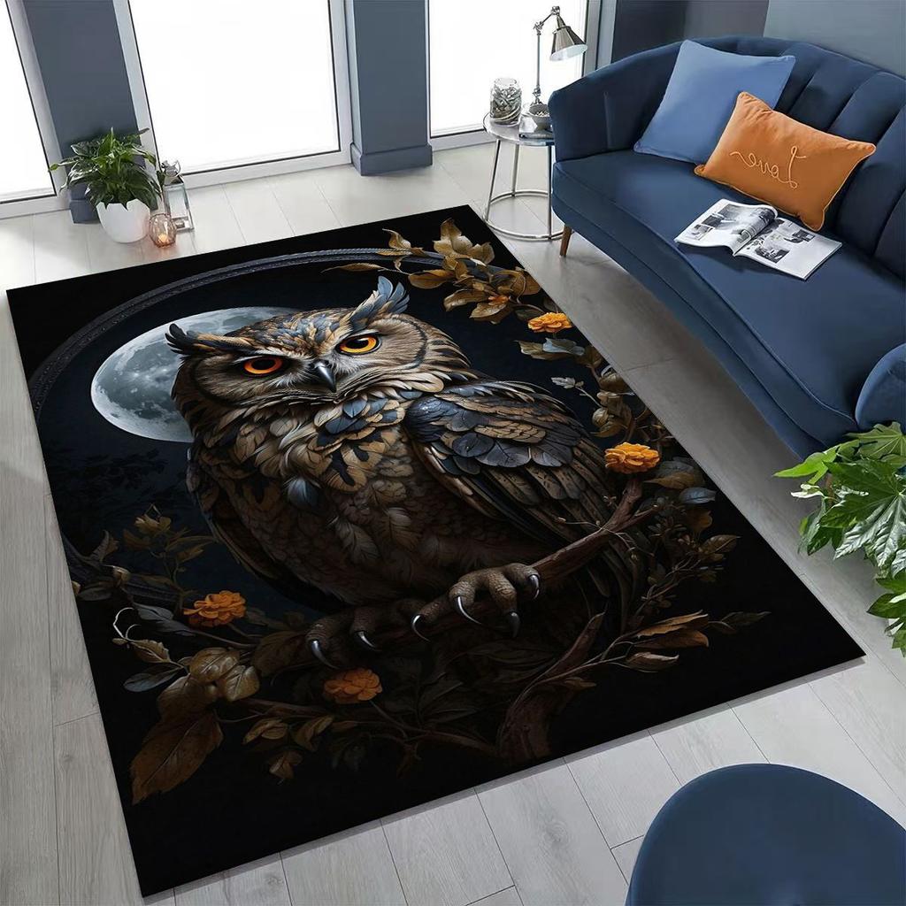 New Mysterious Owl Colorful Cartoon Birds Rug for Bedroom Living Room Sofa Home Doormat Decor,Large Kid Non-slip Floor Mat