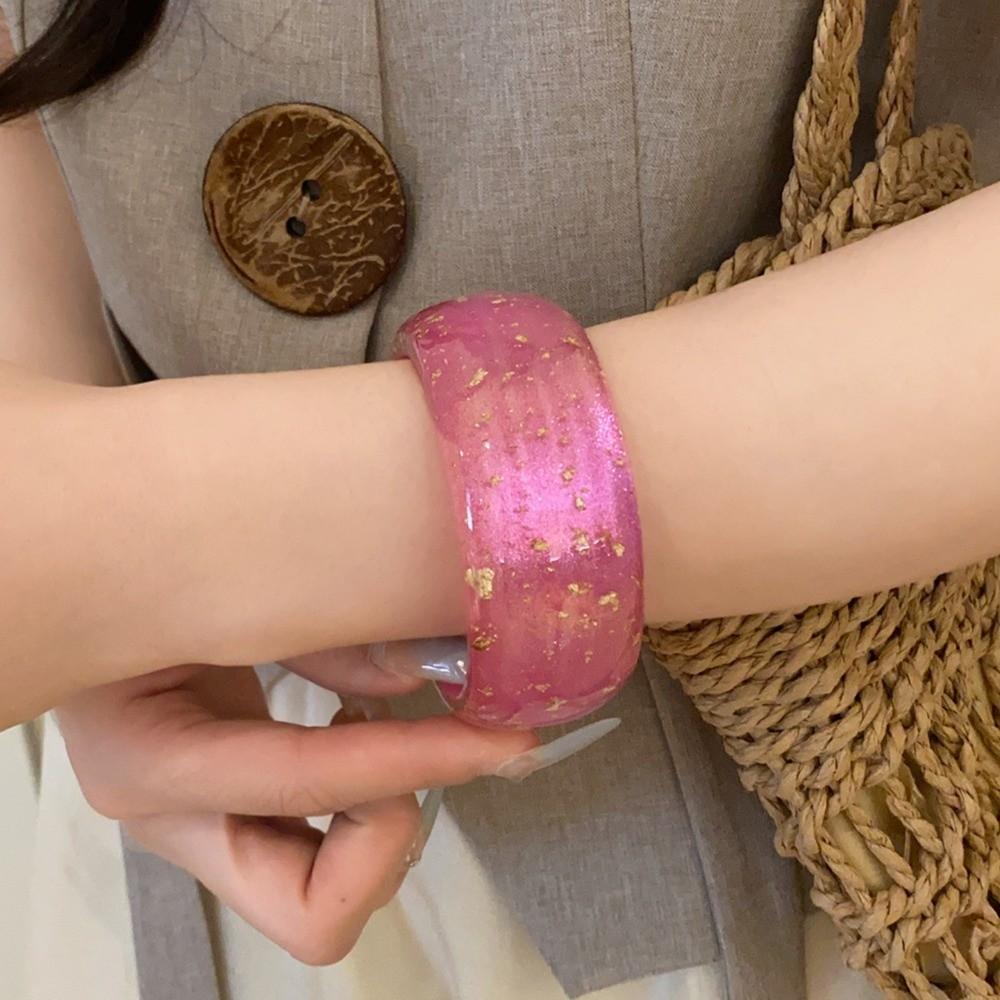 Smudging Women Wide Bracelet Resin Retro Hand Ring Fashion Aurora Dopamine Bangle  Decoration