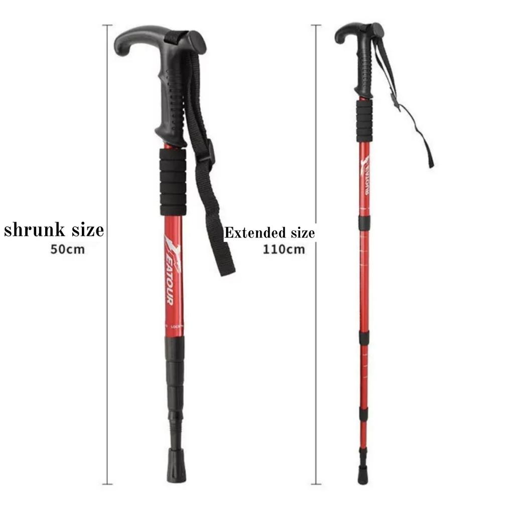 Four-Section T-Handle Trekking Pole Outdoor Travel Cane Climbing Pole Aluminum Alloy Telescopic Pole Hiking Walking Stick