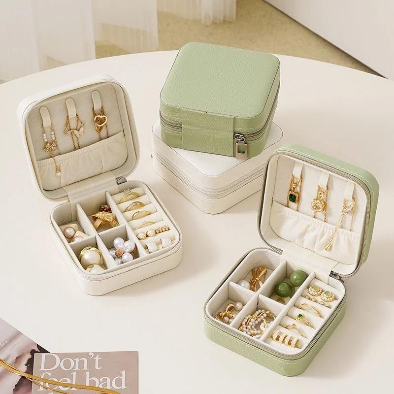 Portable Travel Jewelry Box Necklace Earrings Ring Jewelry Organizer Display Pu Leather Storage Large Capacity Jewelry Case