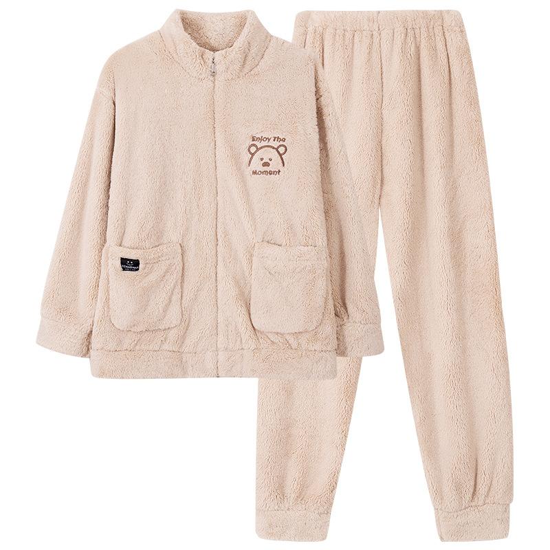 Coral Fleece Couple Pajamas Autumn And Winter Thickened Fleece Warm Flannel Men'S And Women'S Cute Loungewear