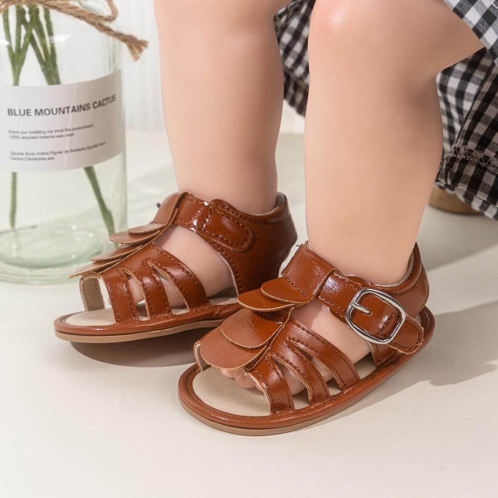 2025 New Roman Buckle PU Sandals for Girls, Non-slip Soft Sole Toddler Shoes (0-1 Year)