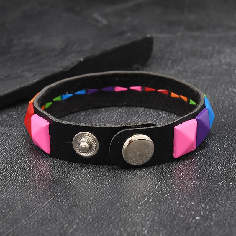 Punk Hip-Hop Square Rivets Pu Leather Bracelet For Male Female Buckle Wristband Vintage Jewelry