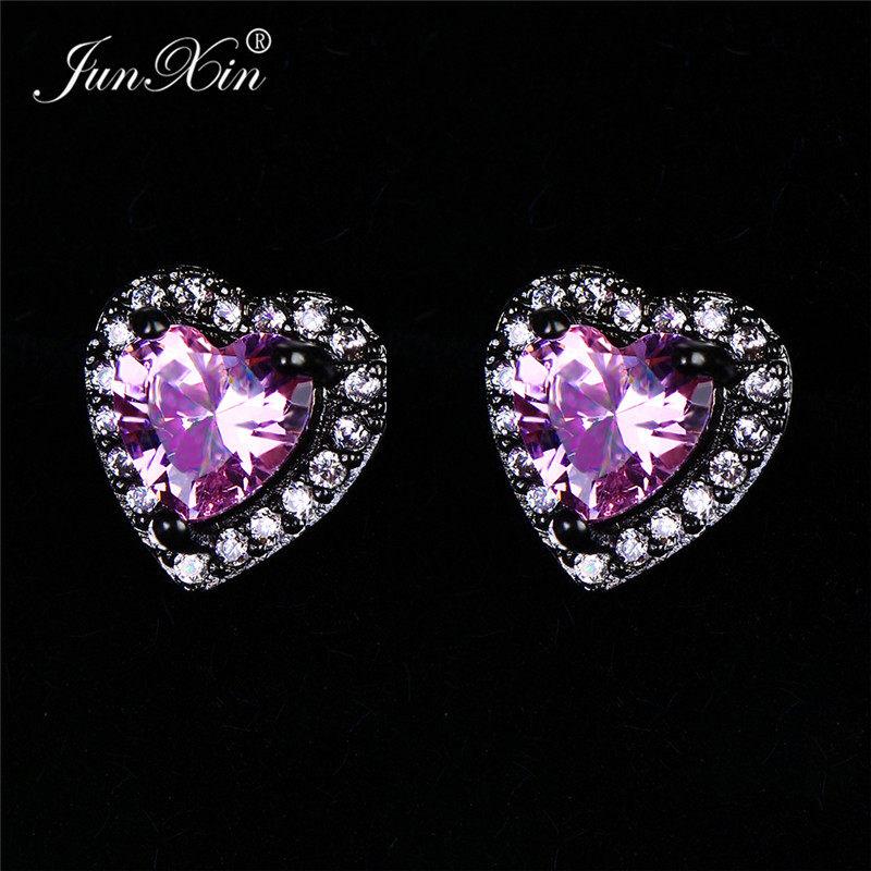 Luxury Female Black/Green/Red/Blue/White Stud Earring Fashion Small Opal Heart Earrings For Women Vintage Wedding