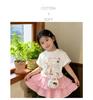 2025 Korean Summer Cute Cat Print Short Sleeve Plaid Skirt Set