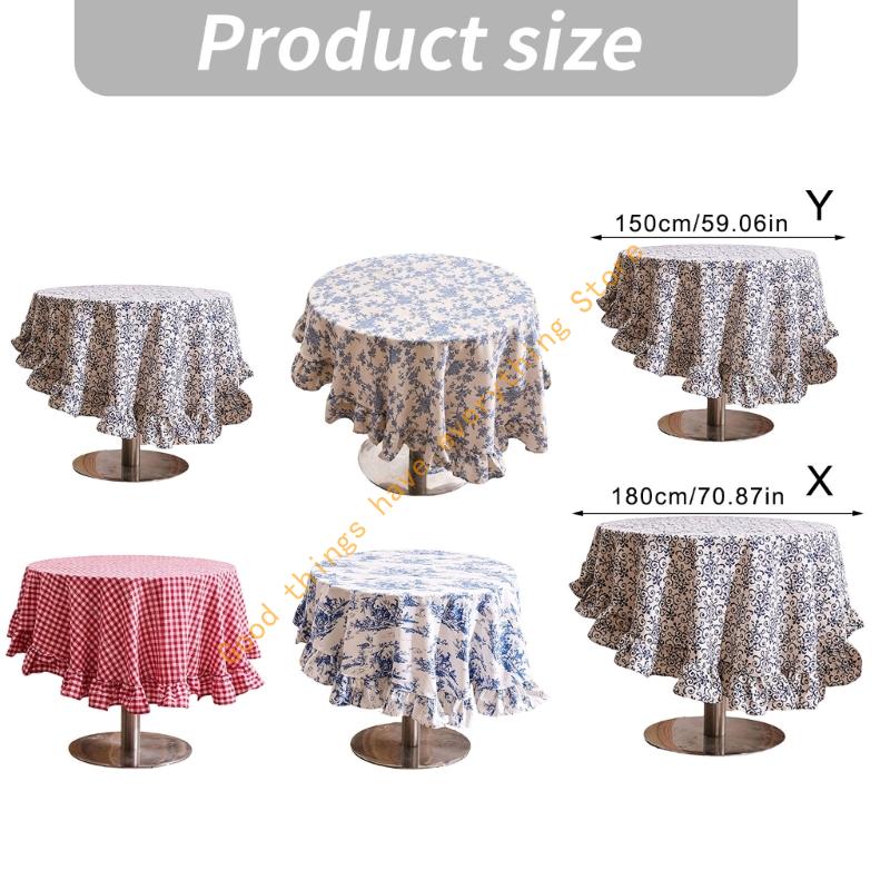 150cm/180cm French Cotton Linen Tablecloth With Ruffled Trim For Round Tables Washable Floral Pattern Table Cover 55KF